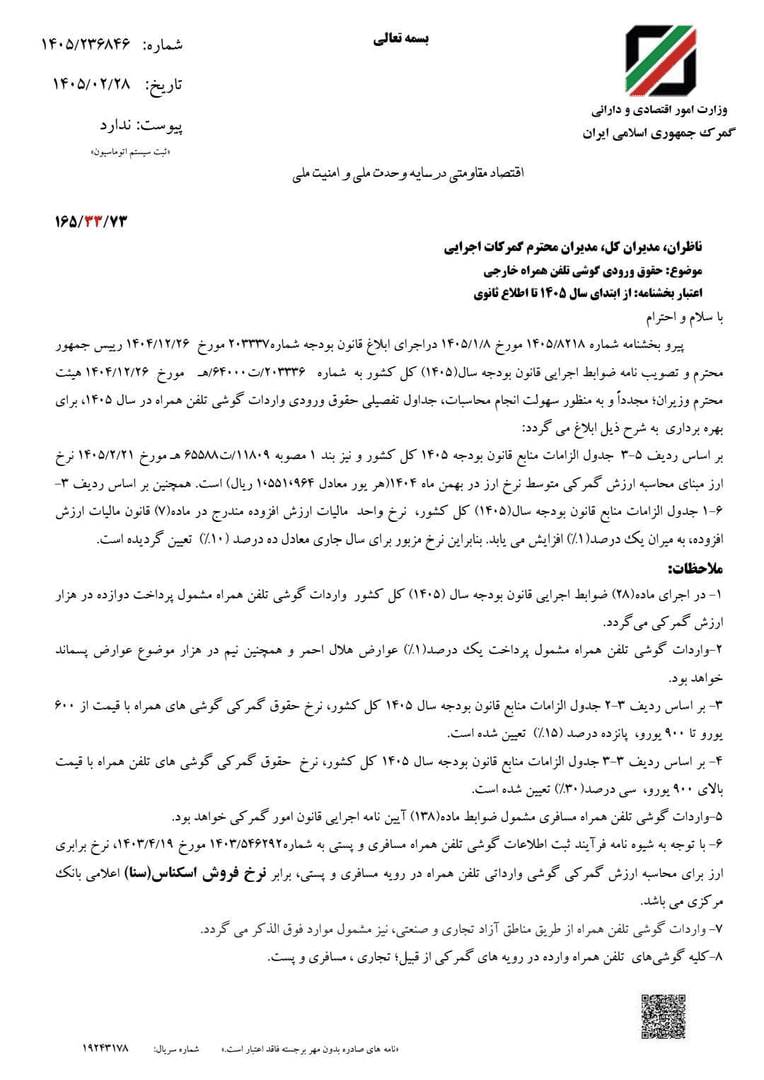 بخشنامه گمرک1